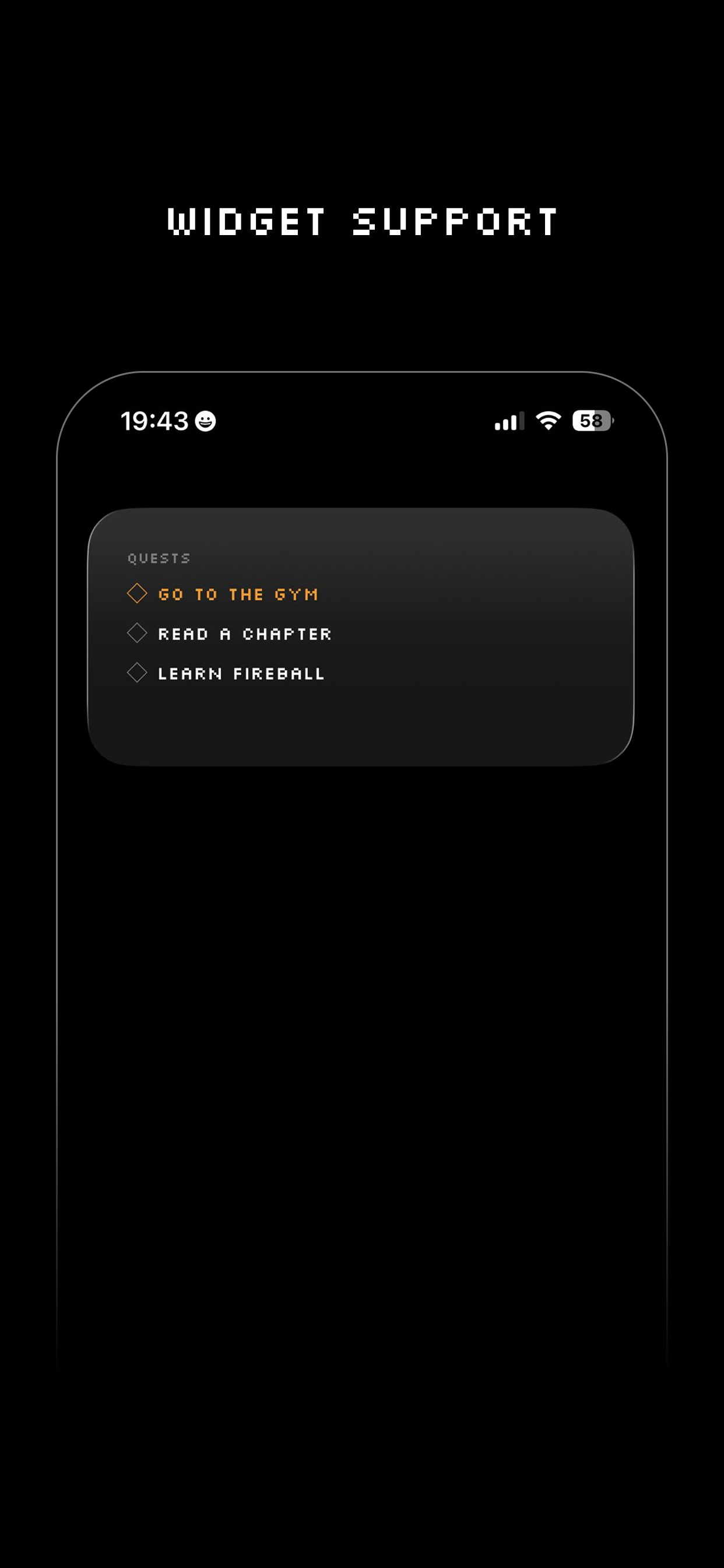 Questlog iOS home screen widget showing active quests